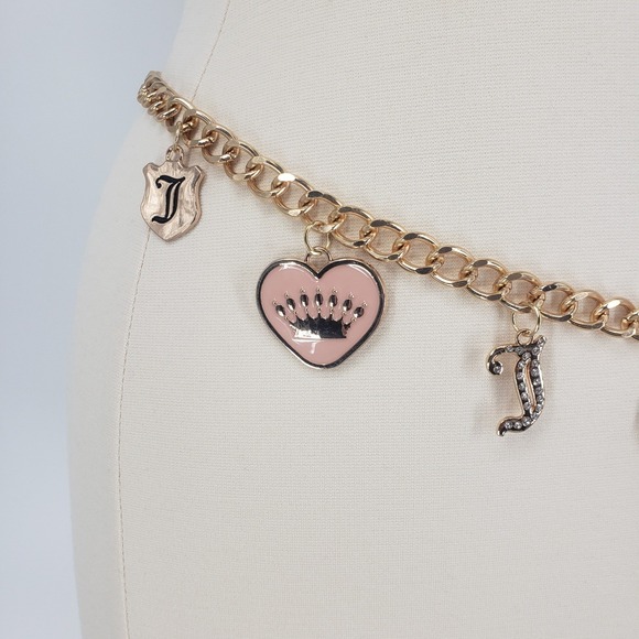 Juicy Couture Charm Chain Belt Women 1X Gold Pink Heart Crown Bee Y2K Rhinestone main image 4